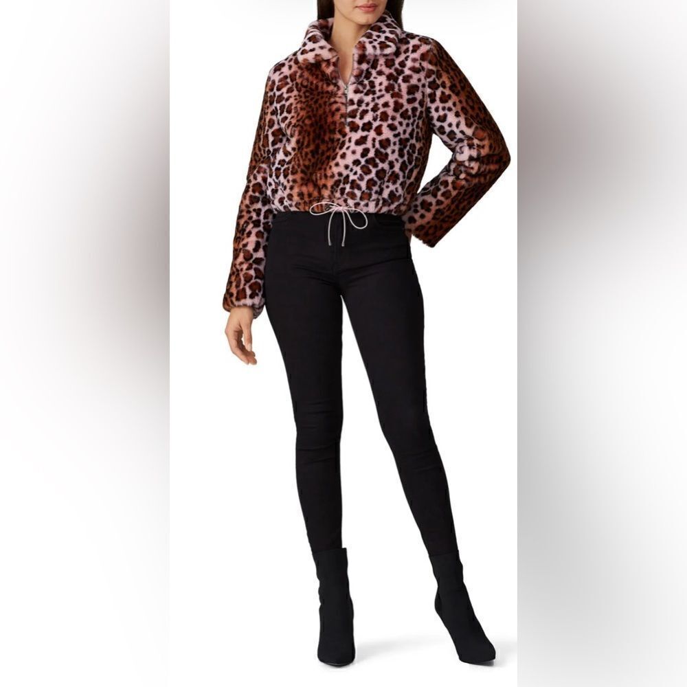 KENDALL KYLIE Vegan Fur Pink Leopard Jacket Size XS NWOT